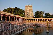 The great Chola temples of Tamil Nadu - the Sri Meenakshi-Sundareshwarar Temple of Madurai. The large stepped Golden Lily Tank. 